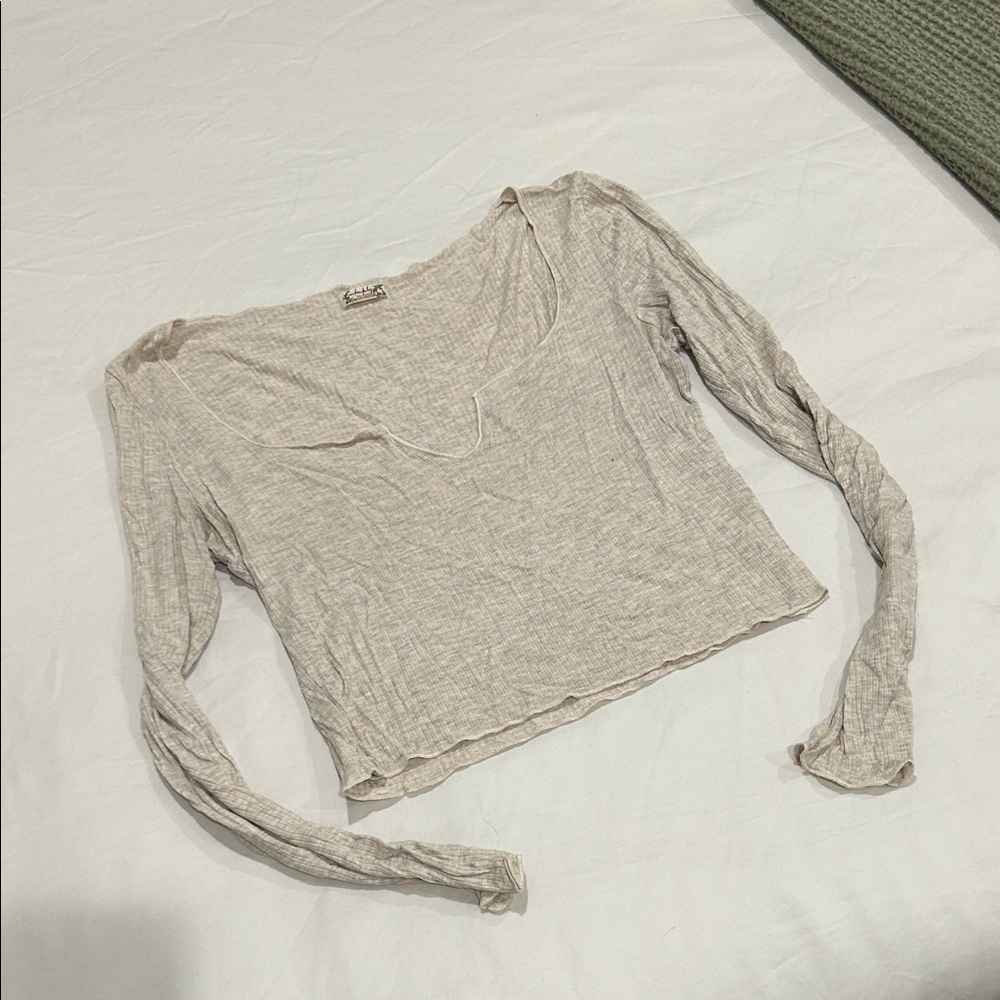Free People Lightweight Long-Sleeve Scoop Top Crop Top - Beige
